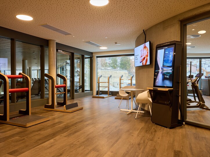 Fitness studio with modern equipment and panoramic windows