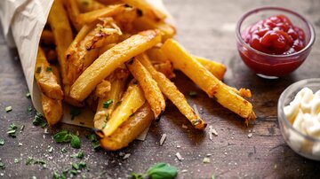 French fries with ketchup and mayonnaise